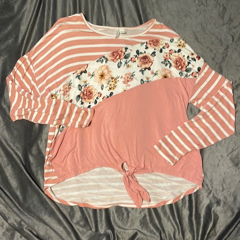 Pink floral and striped shirt-size L